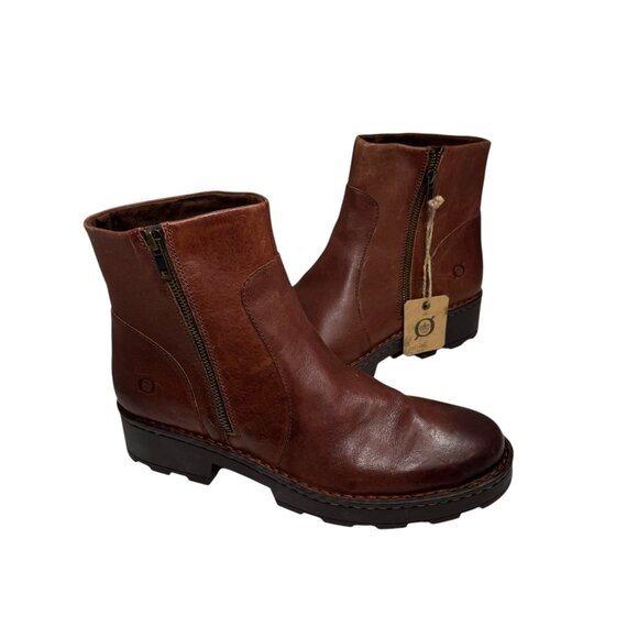 Born Women Tricia Brown Leather Moto Biker Zip Ankle Boots size 11 NEW - Picture 2 of 5